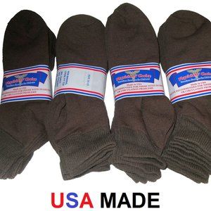 12 Pairs Mens Physicians Choice Cotton Diabetic Vented Brown Ankle Socks US Made